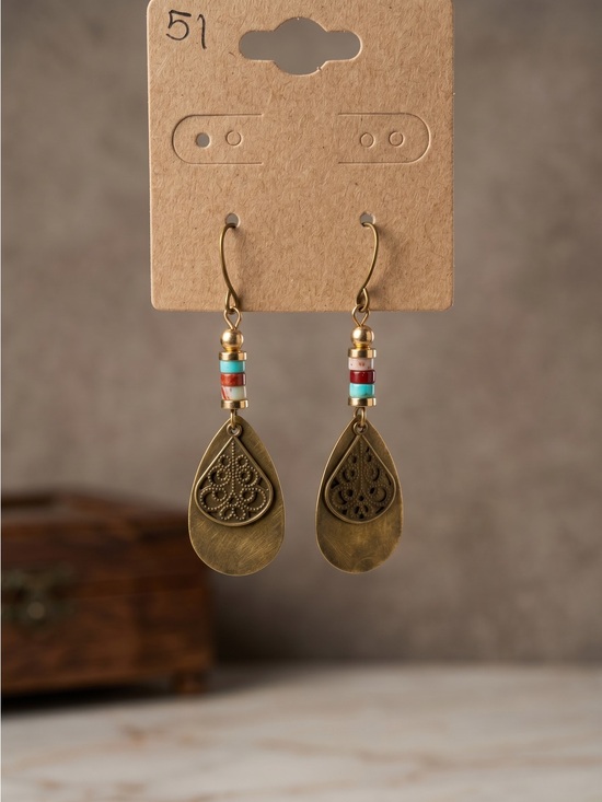 Fashion Jewelry Jewelry - Vintage Style Bronze Teardrop Filigree Dangle Earrings Boho NWOT